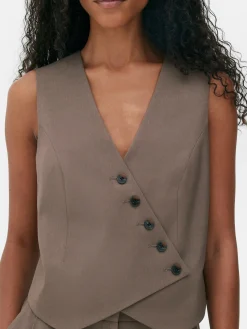 Blazer|Primark Asymmetrische Weste Mit Knopfleiste Mokkafarben