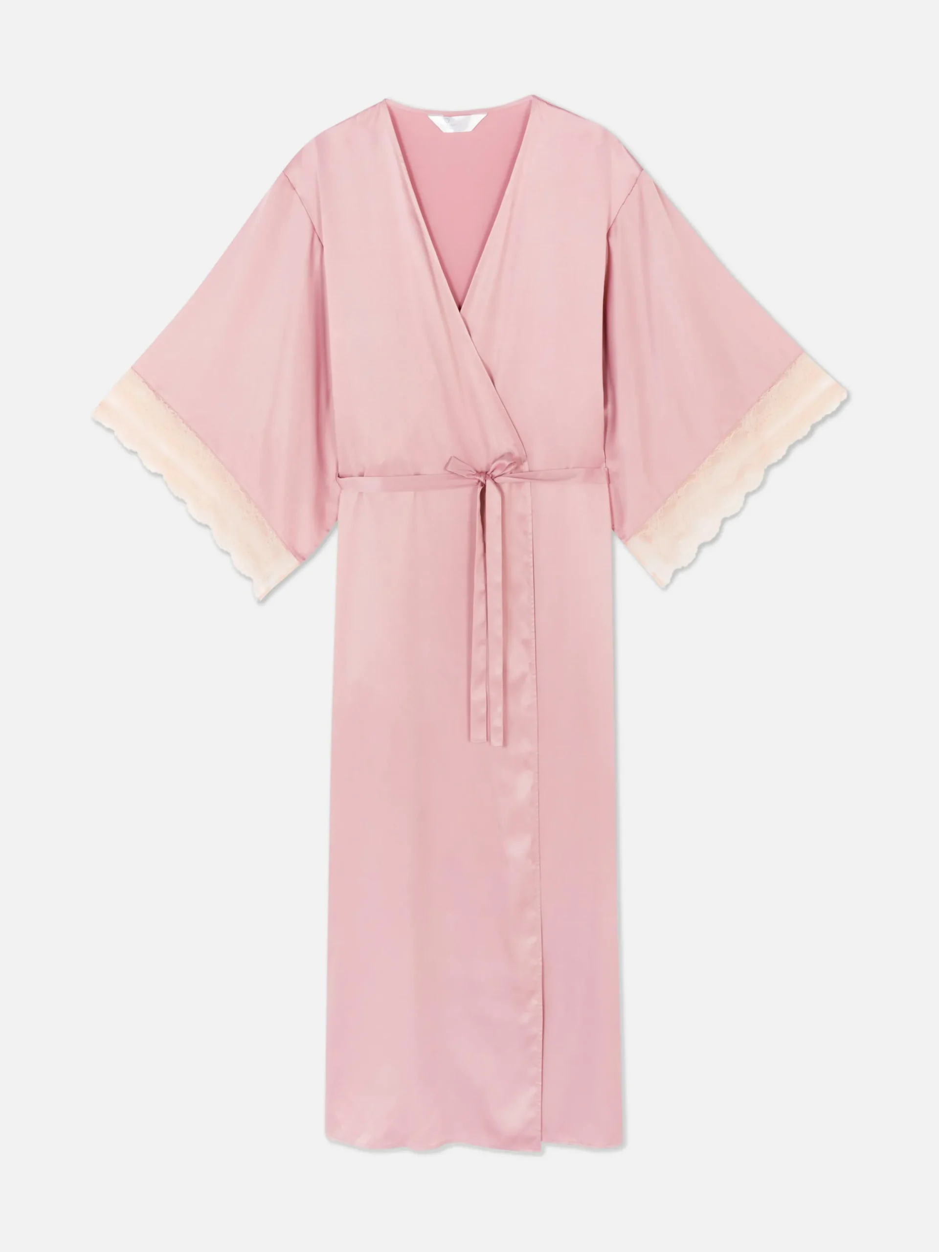Bademäntel|Primark Bademantel Aus Satin Mit Spitzenbesatz Rosa
