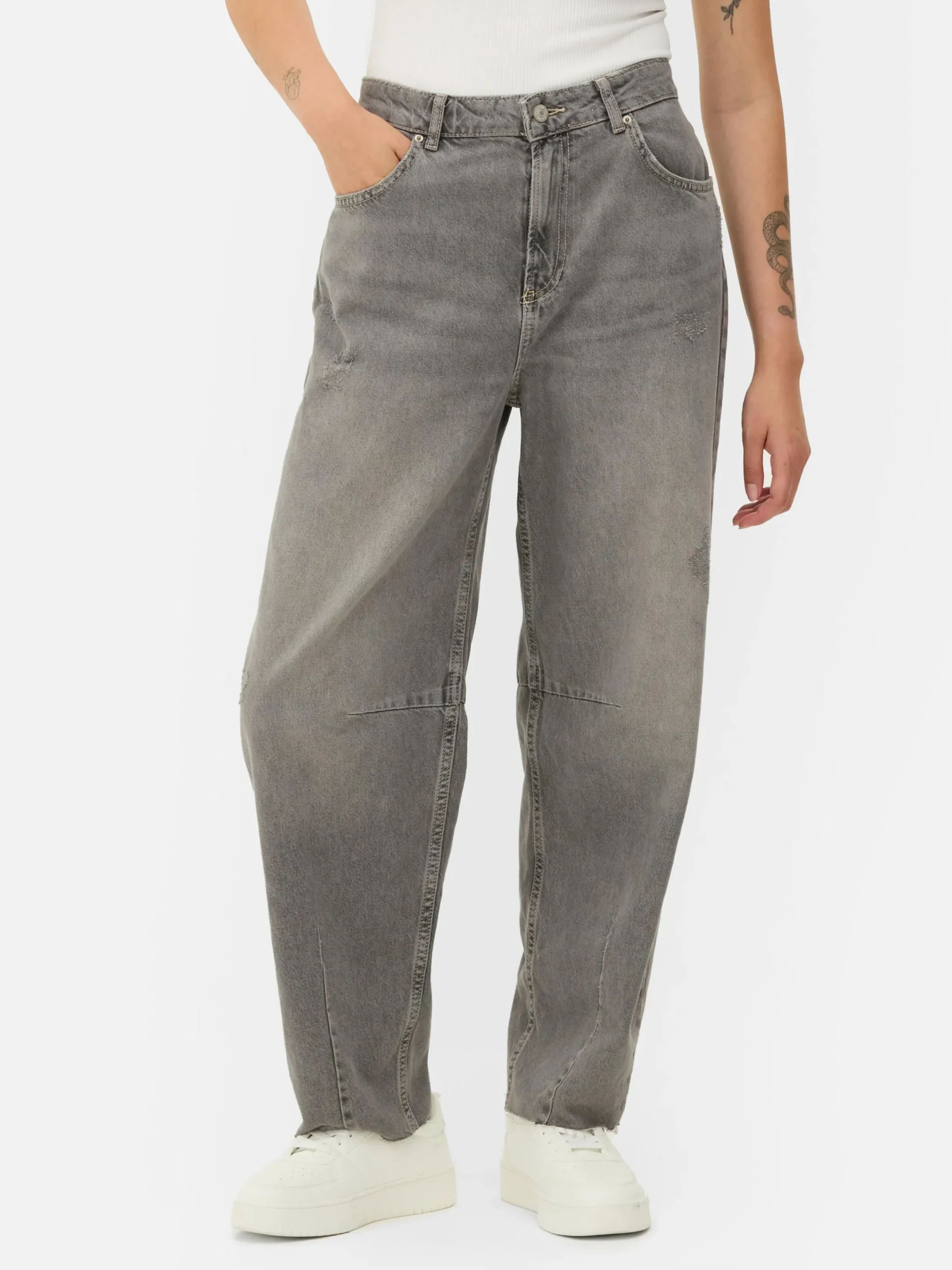 Jeans|Primark Barrel-Jeans Grau