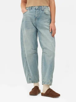 Denim|Jeans|Primark Barrel-Jeans Im Used-Look Hellblau