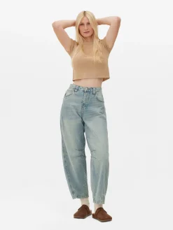 Denim|Jeans|Primark Barrel-Jeans Im Used-Look Hellblau
