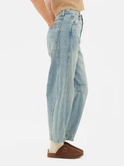 Denim|Jeans|Primark Barrel-Jeans Im Used-Look Hellblau