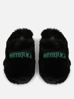 Beetlejuice|Halloween-Accessoires|Primark „Beetlejuice“ Flauschige Hausschuhe Schwarz/Weiß
