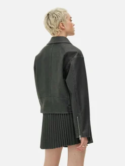 Jacken Und Mäntel|Primark Bikerjacke Aus Kunstleder Im Used-Look Grau