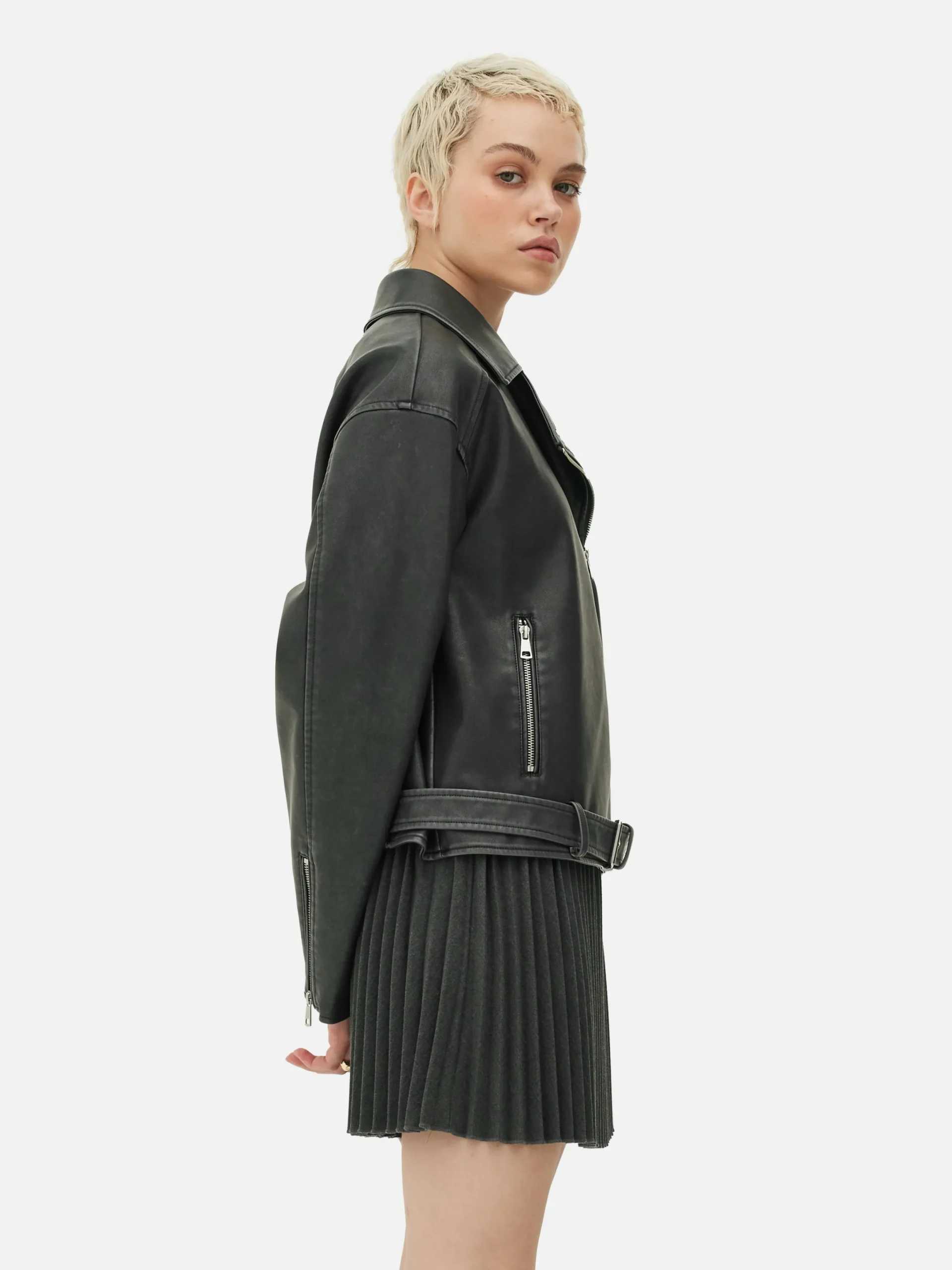 Jacken Und Mäntel|Primark Bikerjacke Aus Kunstleder Im Used-Look Grau