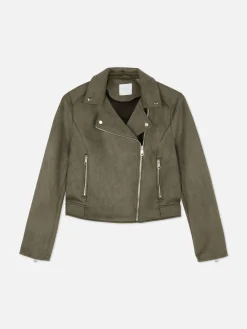 Jacken Und Mäntel|Primark Bikerjacke In Wildleder-Optik Khakifarben