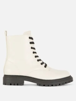 Stiefel|Primark Bikerstiefel Zum Schnüren Ecrufarben