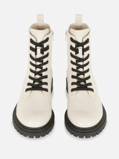 Stiefel|Primark Bikerstiefel Zum Schnüren Ecrufarben