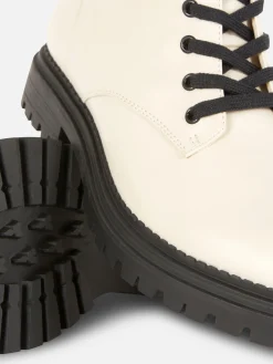 Stiefel|Primark Bikerstiefel Zum Schnüren Ecrufarben