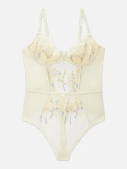 Dessous-Sets|Primark Bodysuit Aus Netzstoff Mit Blumenstickerei Elfenbeinfarben