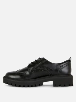 Flache Schuhe|Primark Brogues Mit Dicker Sohle Zum Schnüren Schwarz