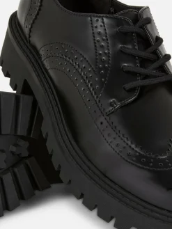 Flache Schuhe|Primark Brogues Mit Dicker Sohle Zum Schnüren Schwarz