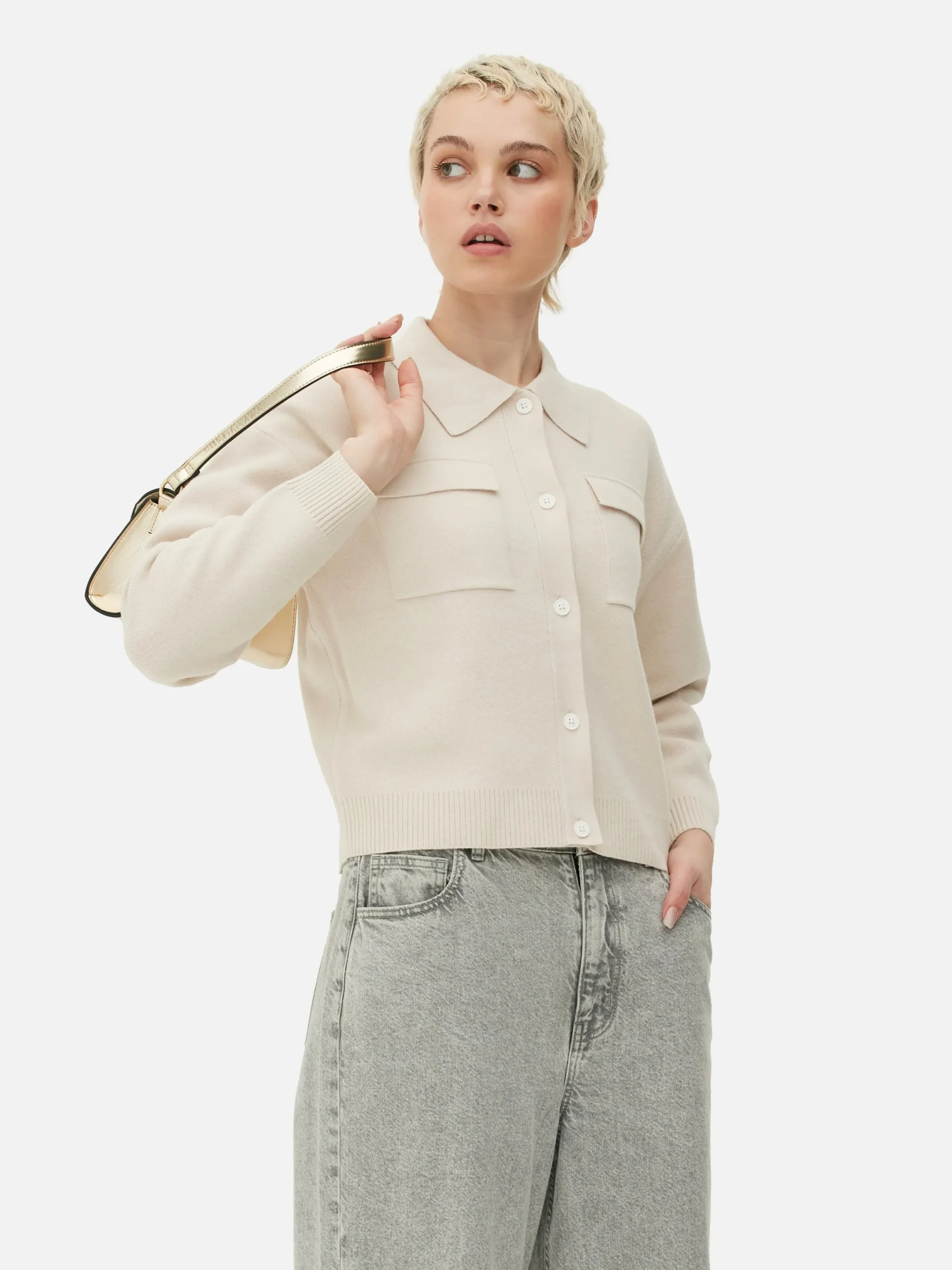 Pullover Und Cardigans|Primark Cardigan Mit Knopfleiste Und Kragen Hellbeige