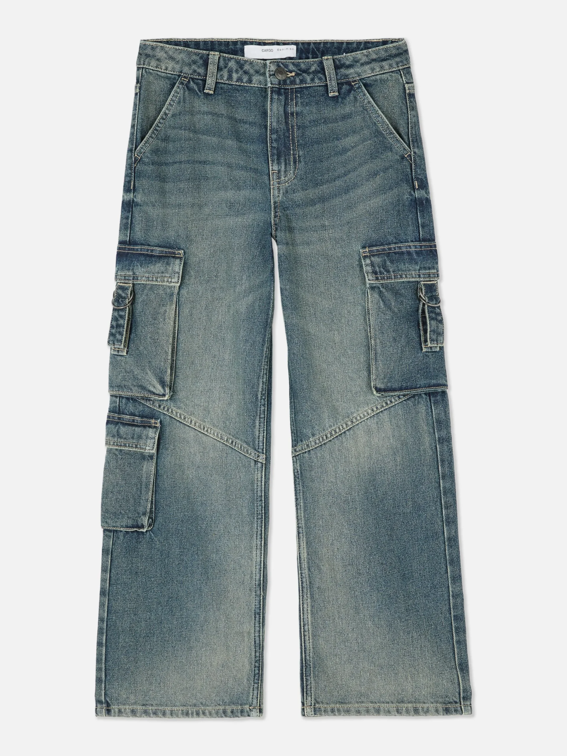 Jeans|Primark Cargo-Denim-Jeans Im Used-Look Blau