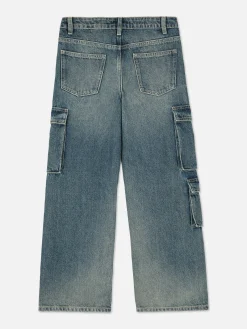 Jeans|Primark Cargo-Denim-Jeans Im Used-Look Blau