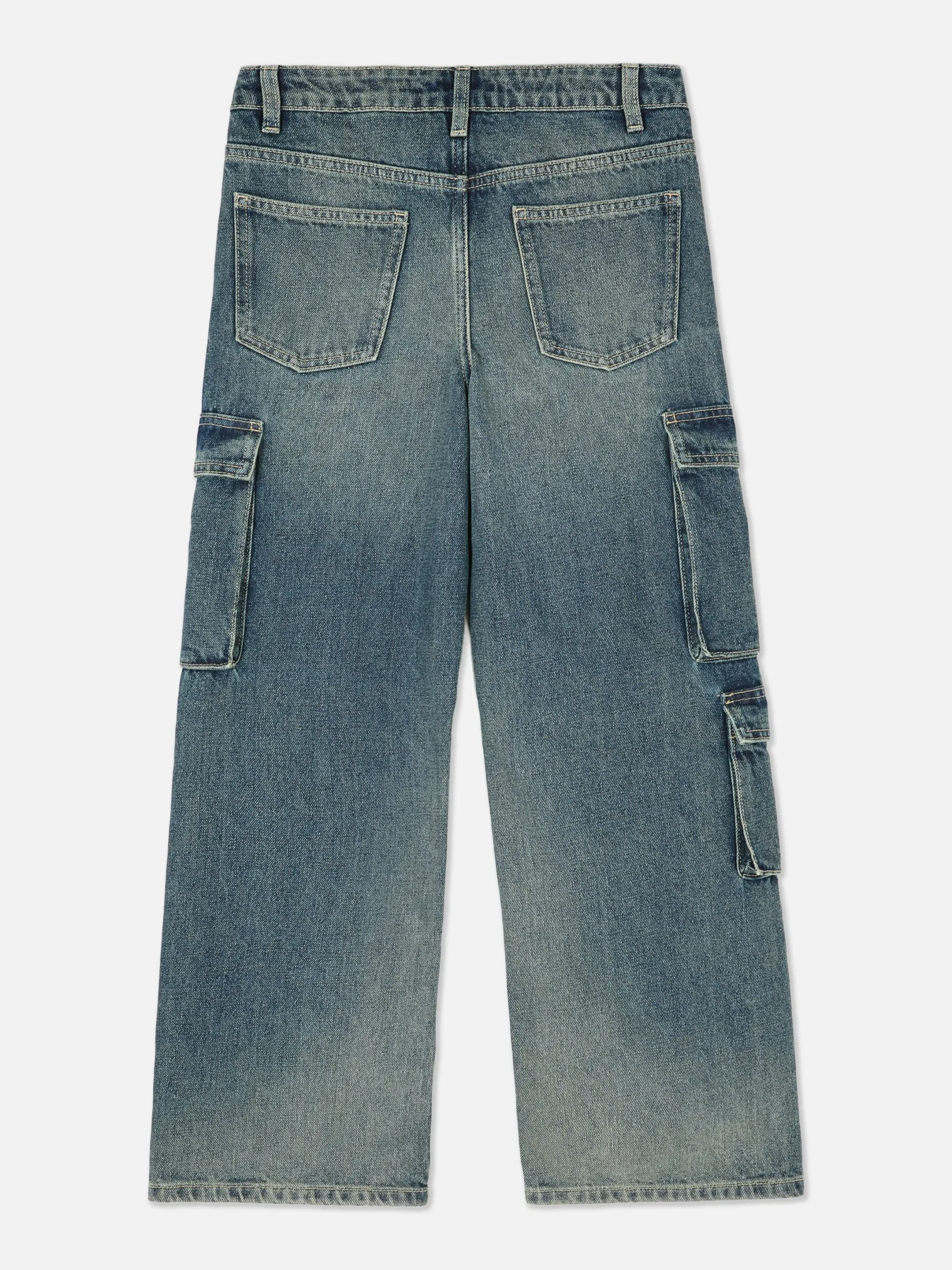 Jeans|Primark Cargo-Denim-Jeans Im Used-Look Blau