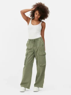Denim|Jeans|Primark Cargohose Mit Bindegürtel Khakifarben