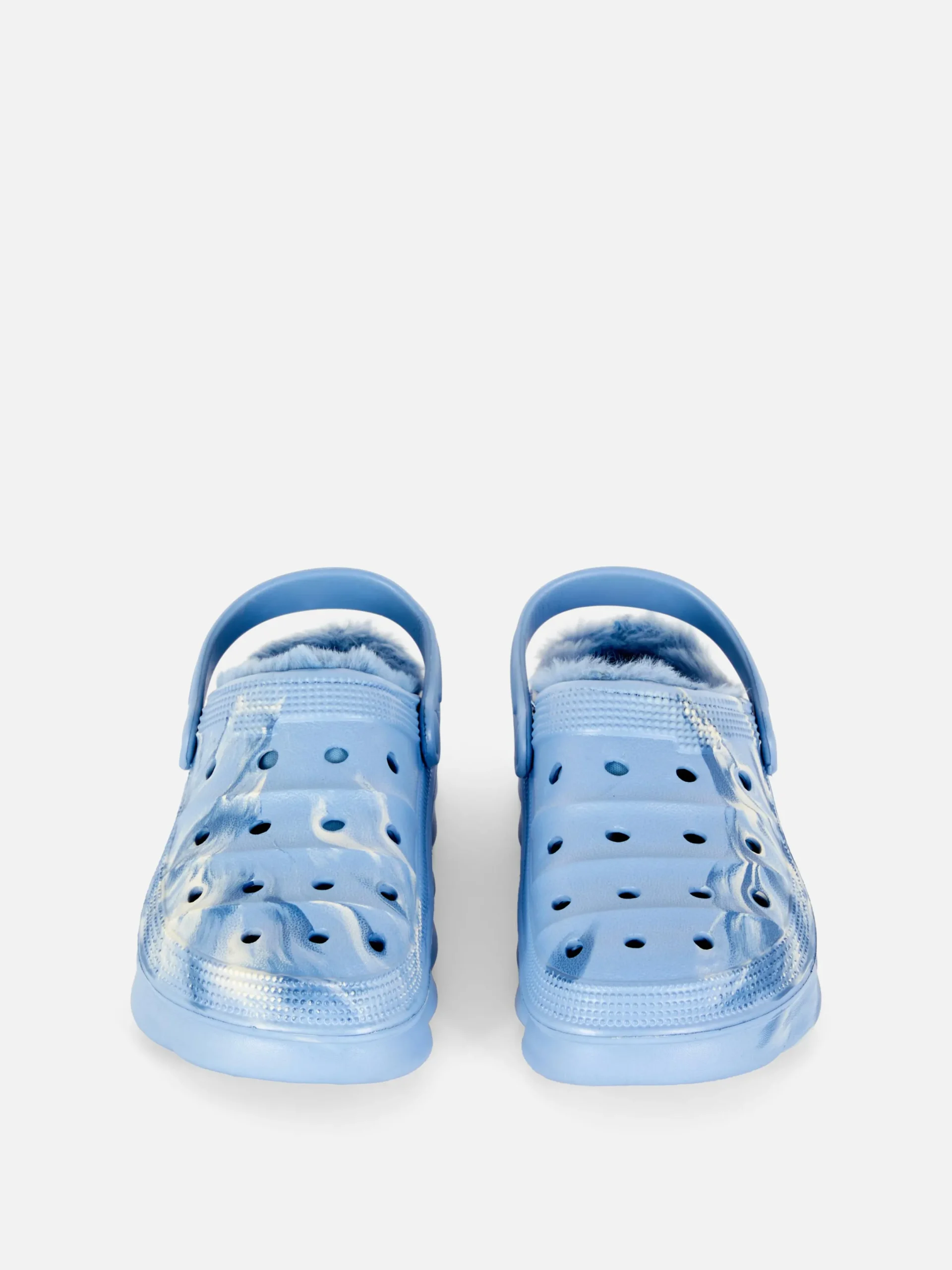 Hausschuhe|Primark Clogs In Marmoroptik Mit Kunstfellfutter Blau
