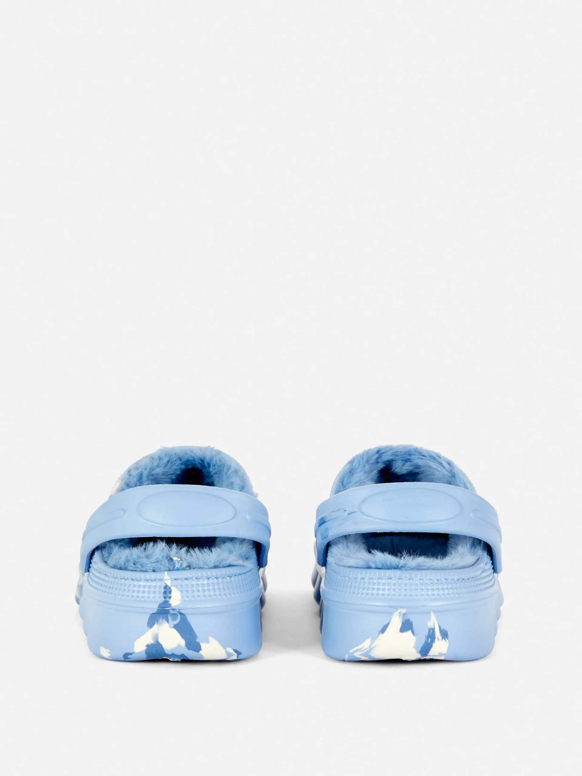 Hausschuhe|Primark Clogs In Marmoroptik Mit Kunstfellfutter Blau