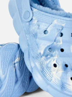 Hausschuhe|Primark Clogs In Marmoroptik Mit Kunstfellfutter Blau