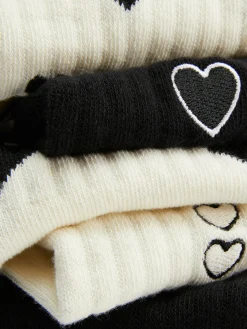 Socken|Primark Crew-Socken Mit Herzmuster, 5er-Pack Schwarz/Weiß