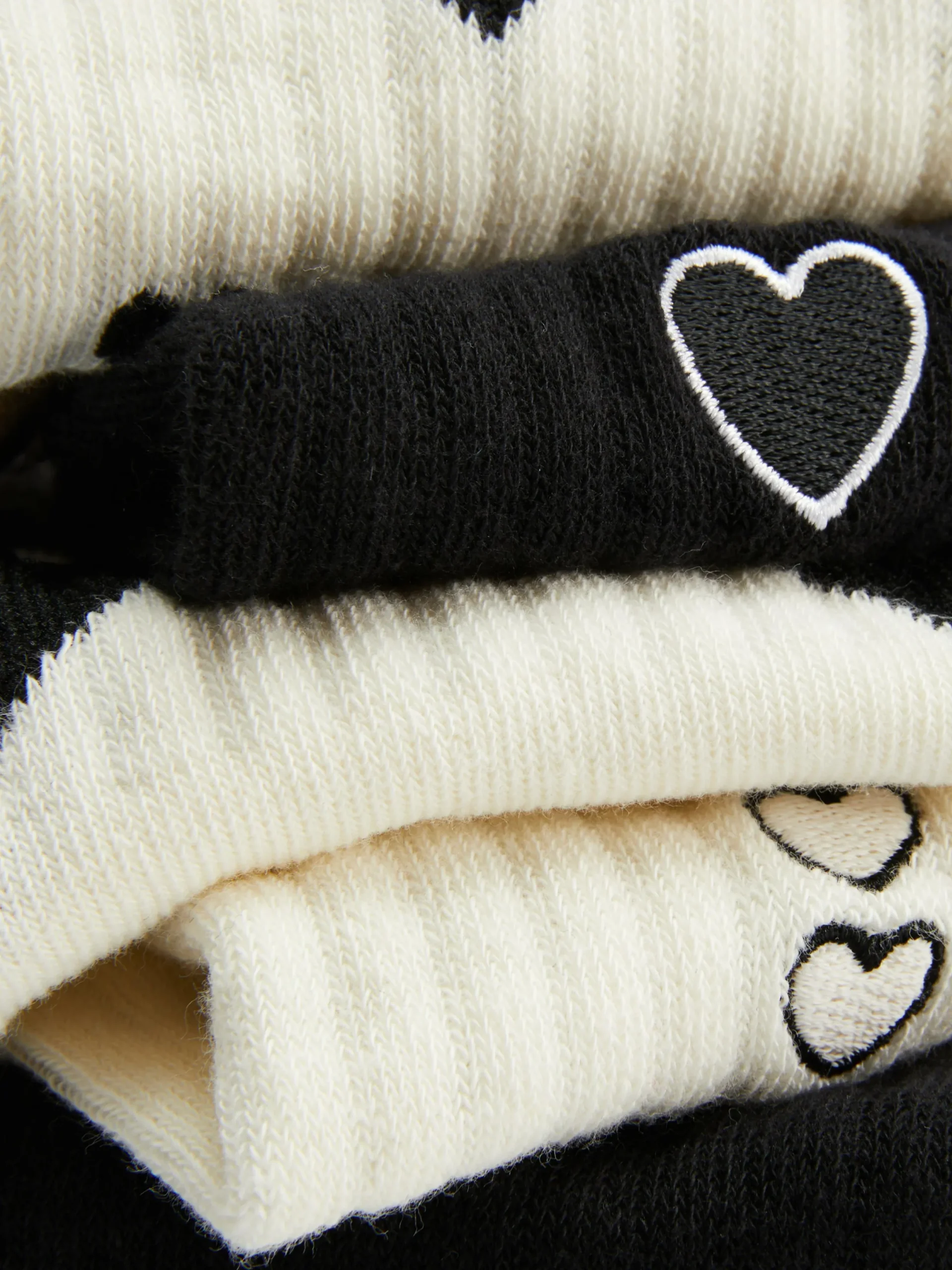 Socken|Primark Crew-Socken Mit Herzmuster, 5er-Pack Schwarz/Weiß