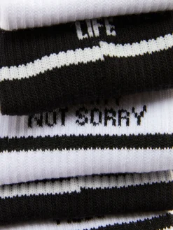 Socken|Primark Crew-Socken Mit Slogan, 5er-Pack Weiß/Schwarz