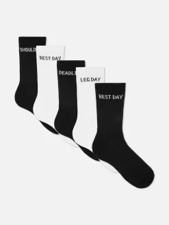 Socken|Sportbekleidung|Primark Crew-Sportsocken Mit Slogan, 5er-Pack Schwarz/Weiß