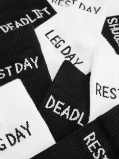Socken|Sportbekleidung|Primark Crew-Sportsocken Mit Slogan, 5er-Pack Schwarz/Weiß