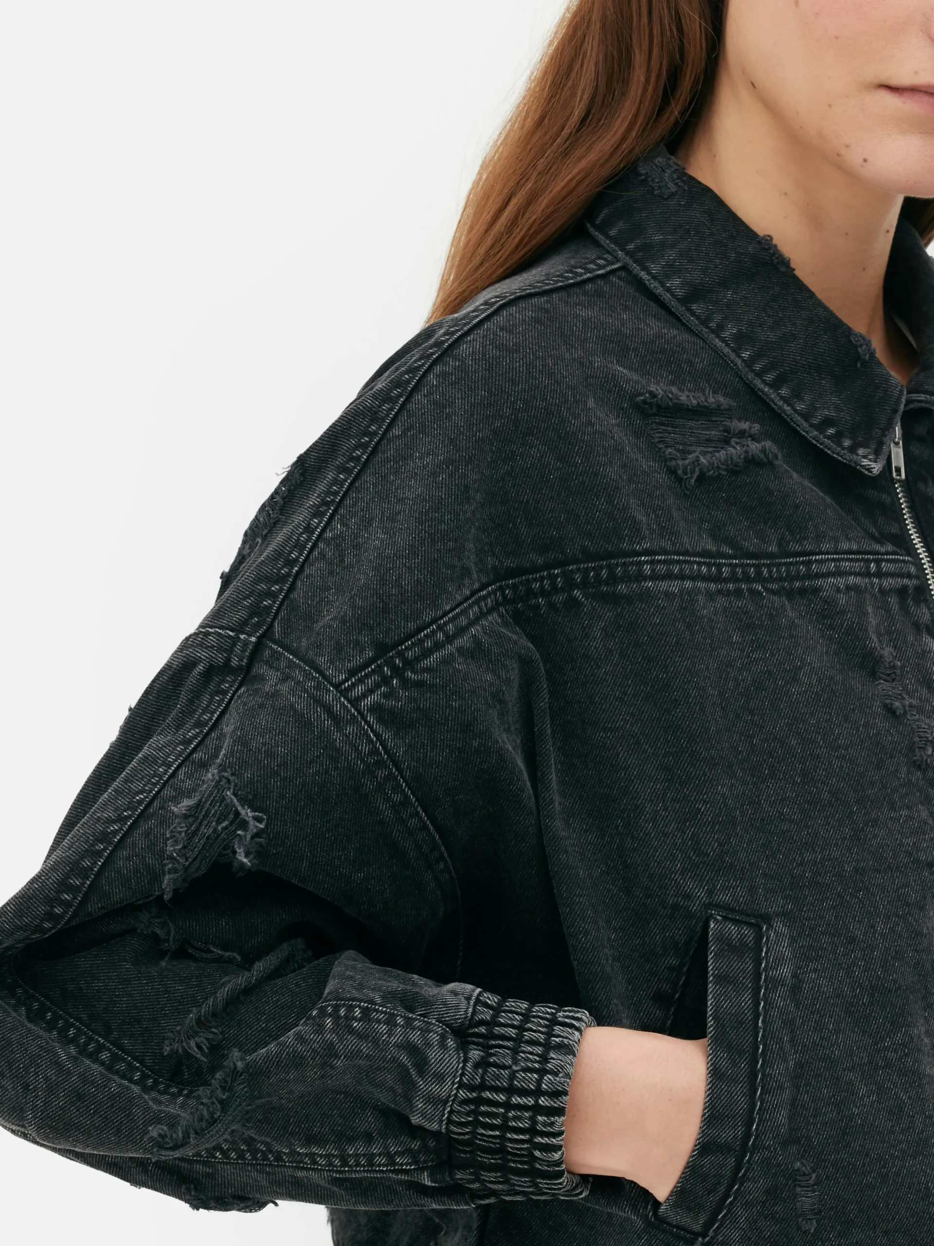 Denim|Jacken Und Mäntel|Primark Denim-Bomberjacke Im Used-Look Leichtes Schwarz