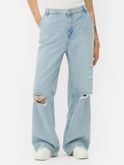 Denim|Jeans|Primark Denim-Jeans Im Used-Look Mit Weitem Bein Hellblau