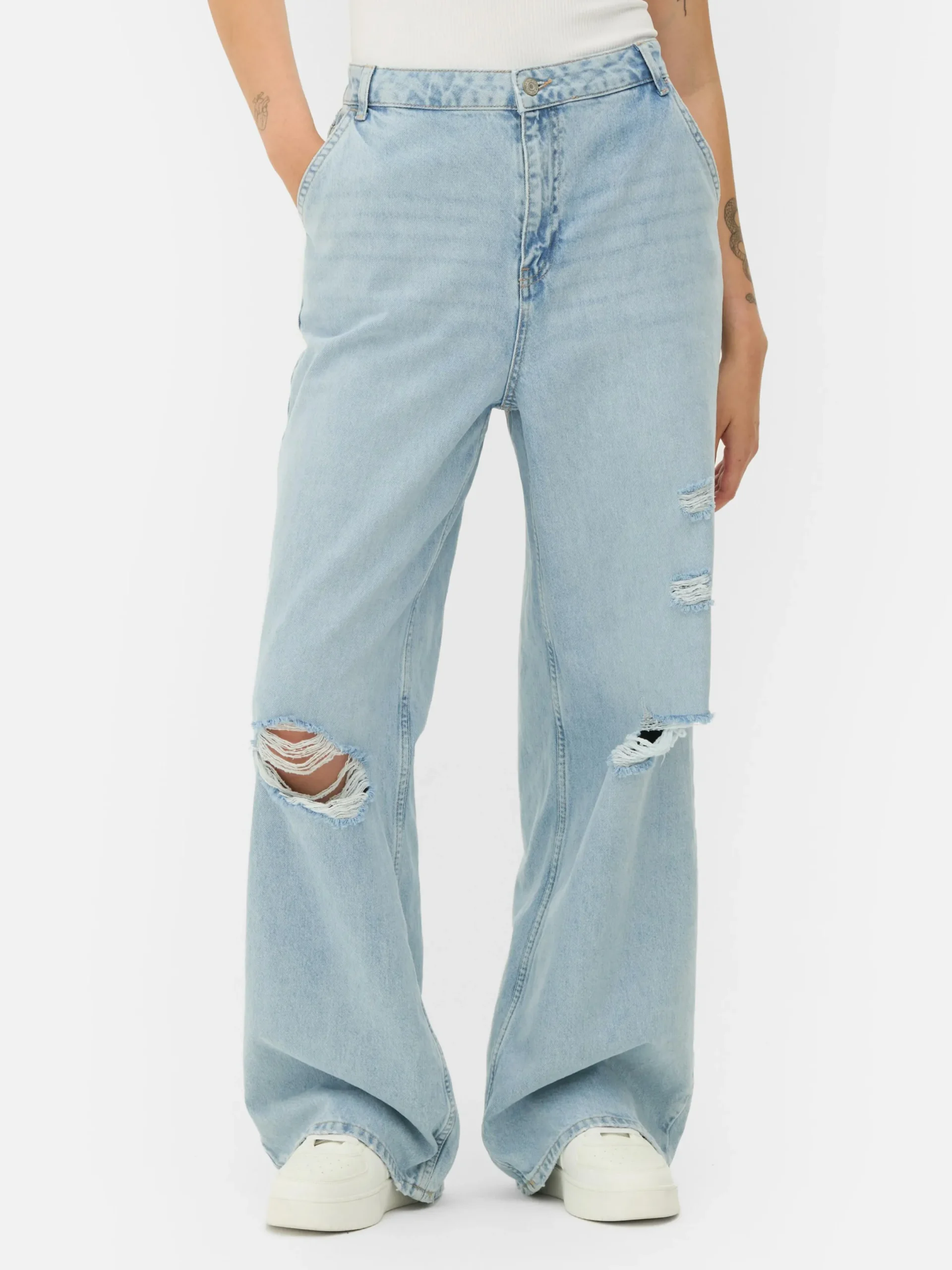 Denim|Jeans|Primark Denim-Jeans Im Used-Look Mit Weitem Bein Hellblau