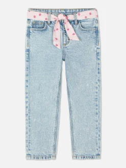 Jeans|Primark Denim-Jeans Mit Gürtel Und Blumenmuster Hellblau