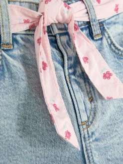 Jeans|Primark Denim-Jeans Mit Gürtel Und Blumenmuster Hellblau