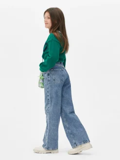 Jeans|Primark Denim-Jeans Mit Weitem Bein Und Strasssteinen In Sternform Blau