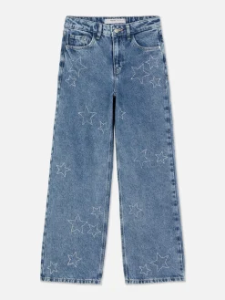 Jeans|Primark Denim-Jeans Mit Weitem Bein Und Strasssteinen In Sternform Blau