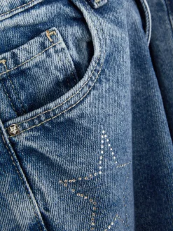 Jeans|Primark Denim-Jeans Mit Weitem Bein Und Strasssteinen In Sternform Blau