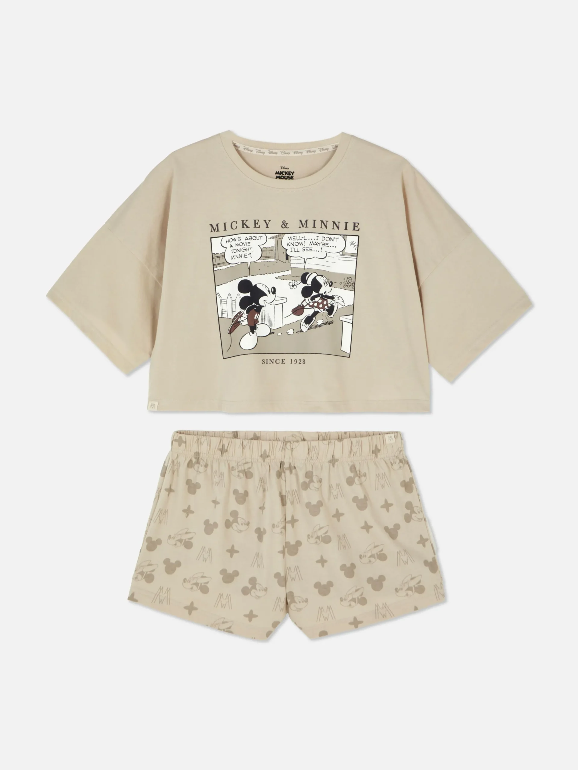 Schlafanzüge|Primark „Disney Micky Maus“ Kurzer Schlafanzug Taupefarben