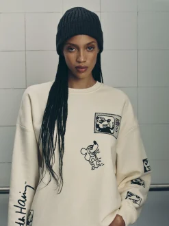 Hoodies Und Sweatshirts|Primark „Disney Micky Maus X Keith Haring“ Sweatshirt Cremefarben