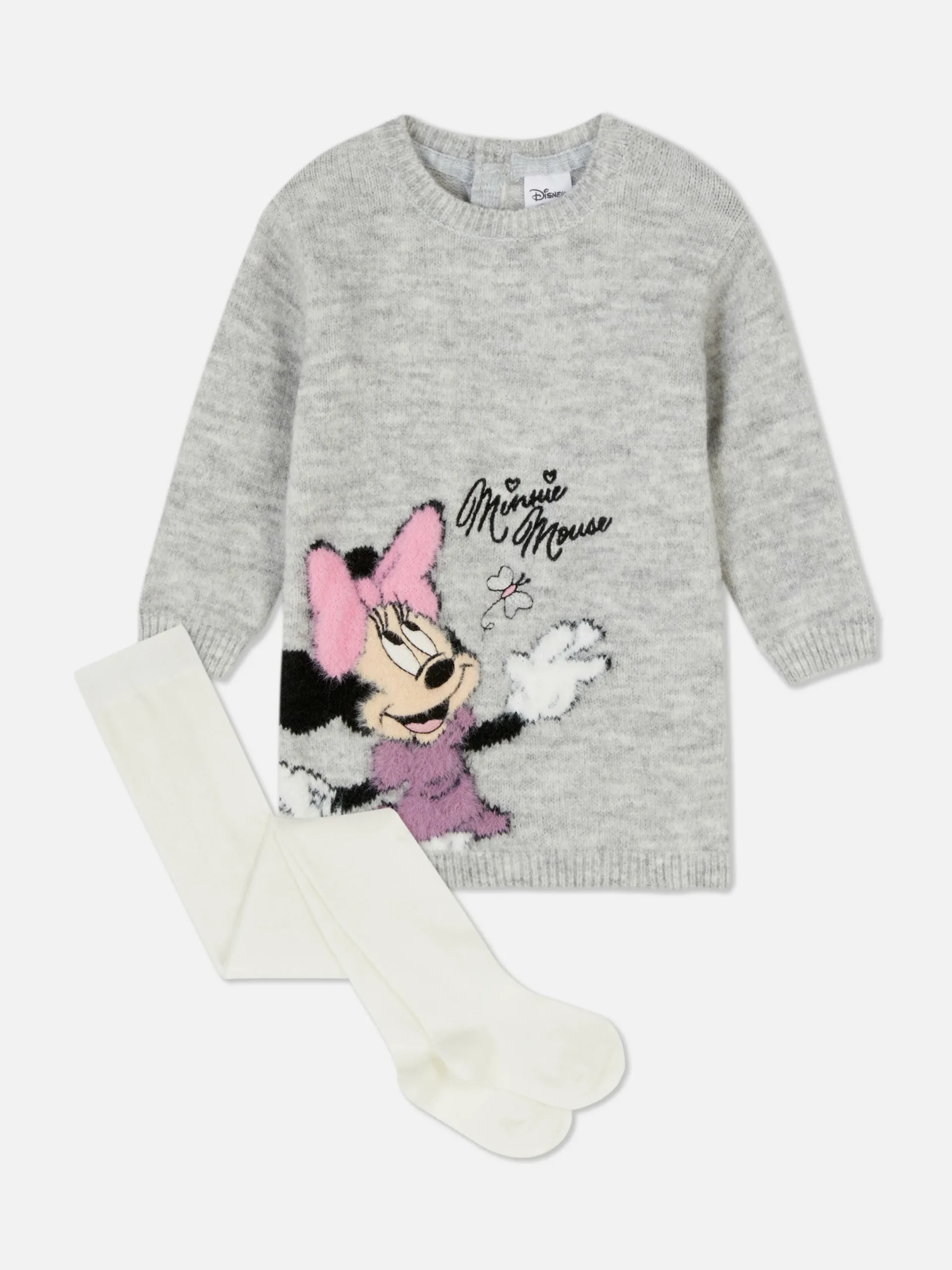 Kleider Und Röcke|Primark „Disney Minnie Maus“ Strickkleid Mit Strumpfhose Grau