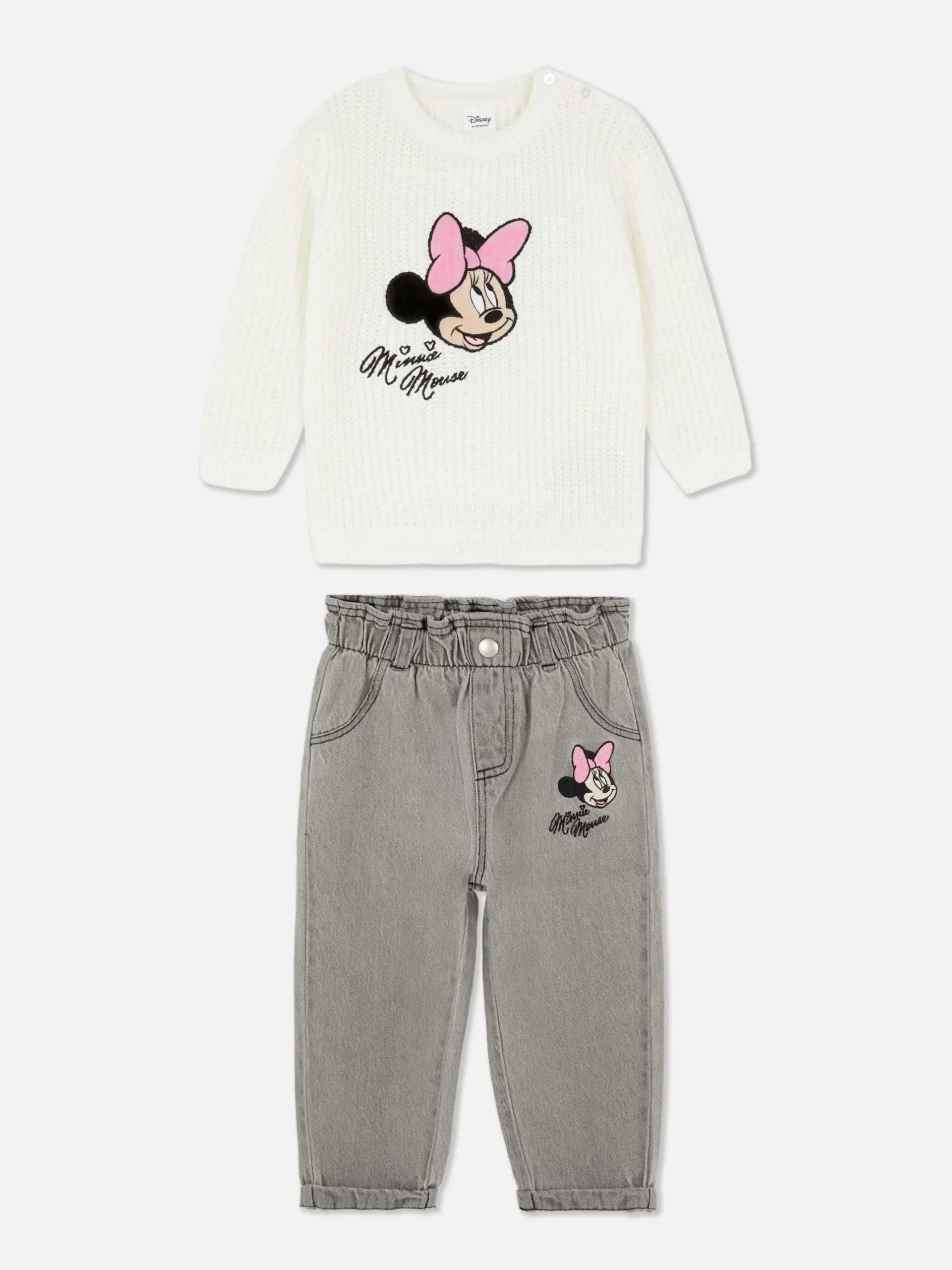 Sets Und Outfits|Primark „Disney Minnie Maus“ Strickpullover Und Jeans Im Set Elfenbeinfarben