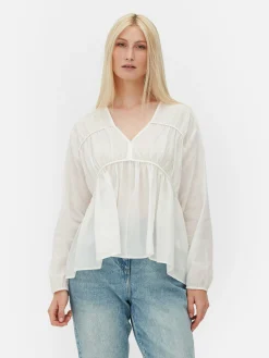Blusen|Primark Drapierte, Gesmokte Bluse Aus Voile Weiß