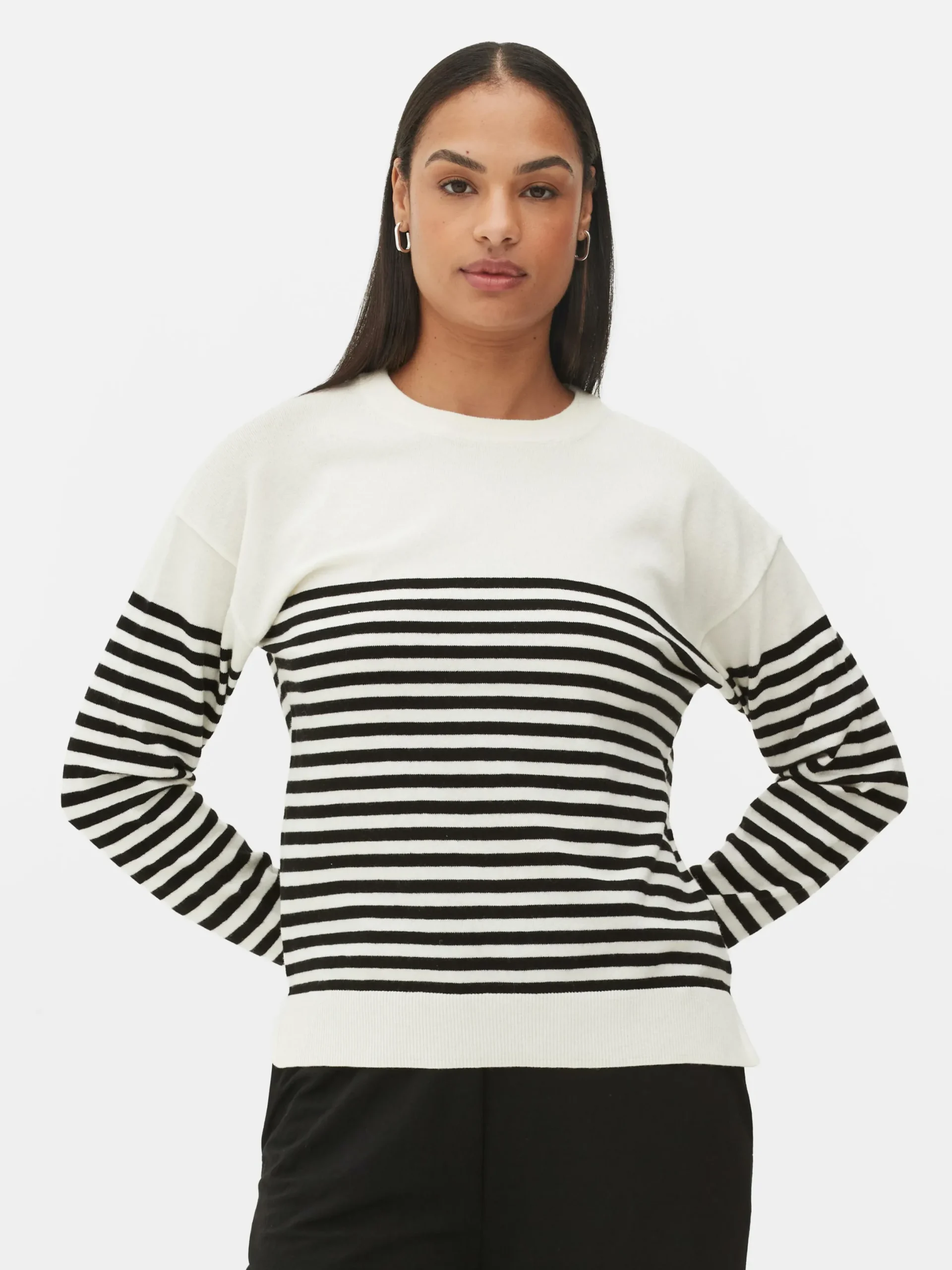 Pullover Und Cardigans|Primark Feinstrick-Rundhalspullover Weiß/Schwarz