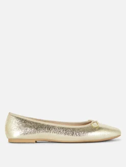 Flache Schuhe|Primark Flache Schuhe Mit Schleife Gold