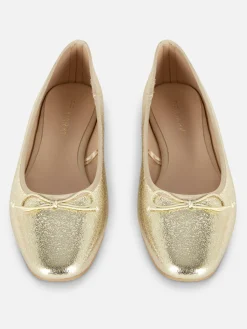 Flache Schuhe|Primark Flache Schuhe Mit Schleife Gold