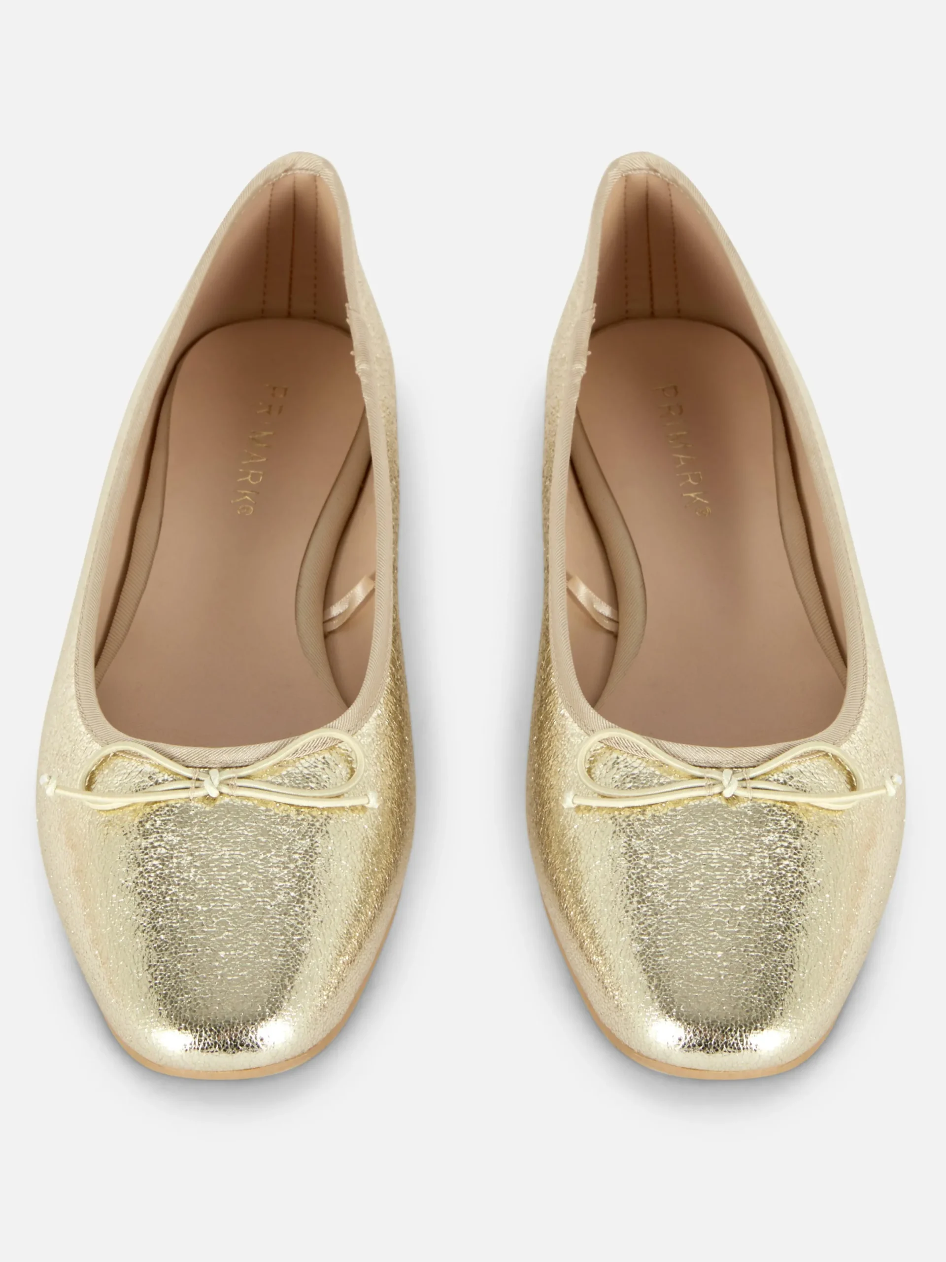 Flache Schuhe|Primark Flache Schuhe Mit Schleife Gold