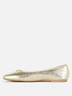 Flache Schuhe|Primark Flache Schuhe Mit Schleife Gold