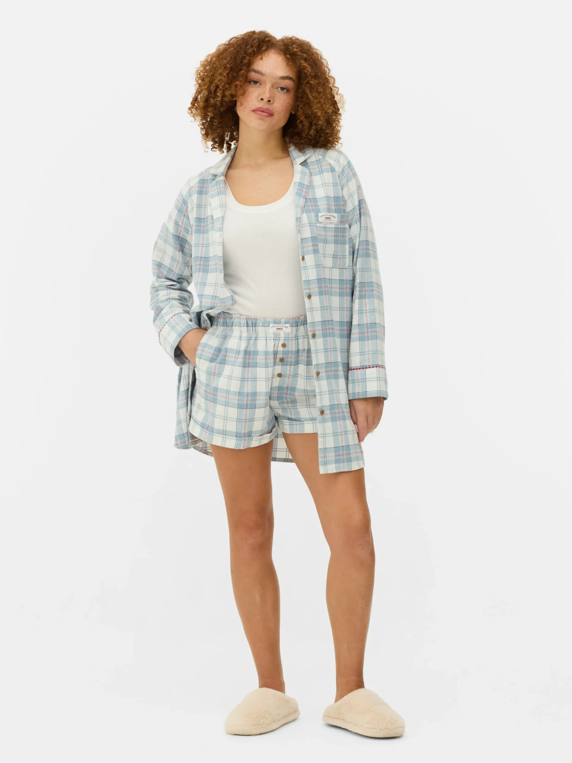 Schlafanzughosen|Primark Flanell-Schlafanzugshorts Mit Karomuster Blau
