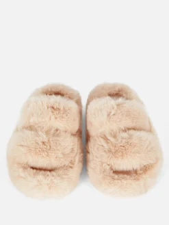 Hausschuhe|Hausschuhe|Primark Flauschige Hausschuhe Mit Doppelriemen Beige