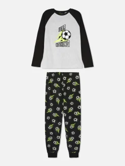 Schlafanzüge Und Nachtwäsche|Primark Fleece-Schlafanzug Mit Fußball-Print Grau meliert